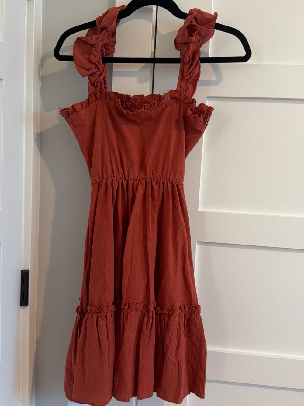SHEIN Rust Smocked Mini Dress with White Embroidery - Picture 3 of 4